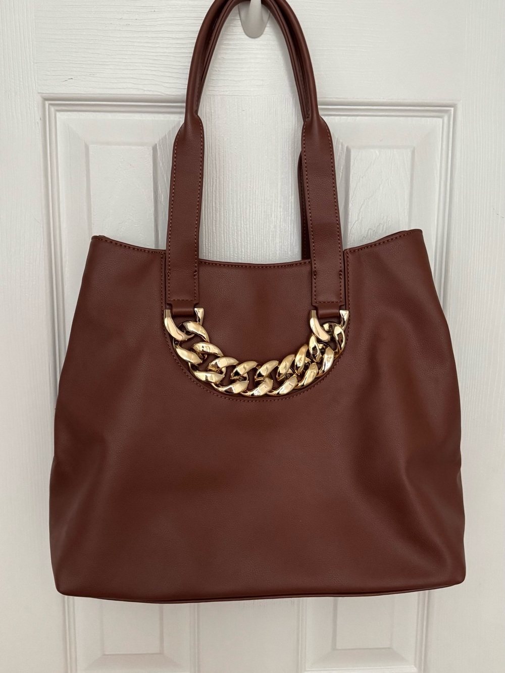 INC International Concepts Brown Tote with Gold Chain Detail
